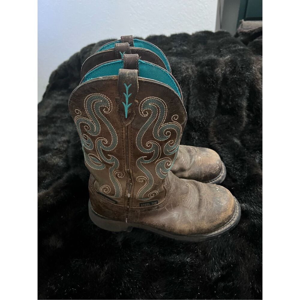 Justin Steel Toe Work Boots Size 8 B Leather WKL9991 cowboy
